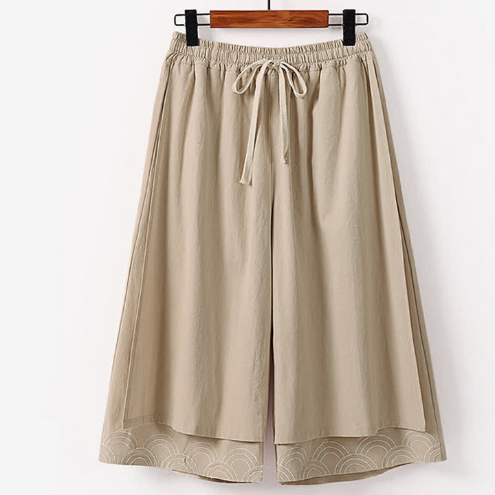 Buddha Stones Pantalon d'été pour homme, longueur Capri, en coton et lin, à jambes larges et poches, brodé, en forme de Capri. - Tanné - US/UK/AU50，EU60 (7XL) - image 4