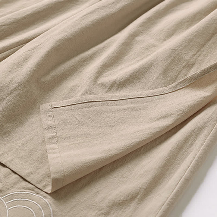 Buddha Stones Pantalon d'été pour homme, longueur Capri, en coton et lin, à jambes larges et poches, brodé, en forme de Capri. - image 11