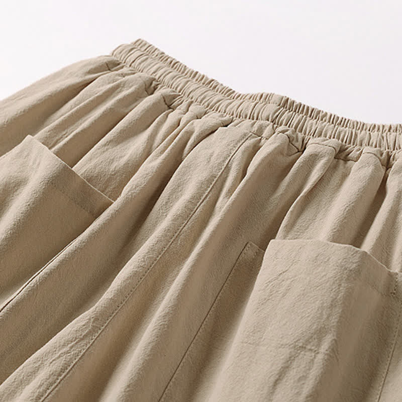 Buddha Stones Pantalon d'été pour homme, longueur Capri, en coton et lin, à jambes larges et poches, brodé, en forme de Capri. - image 7