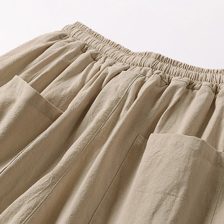 Buddha Stones Pantalon d'été pour homme, longueur Capri, en coton et lin, à jambes larges et poches, brodé, en forme de Capri. - image 7
