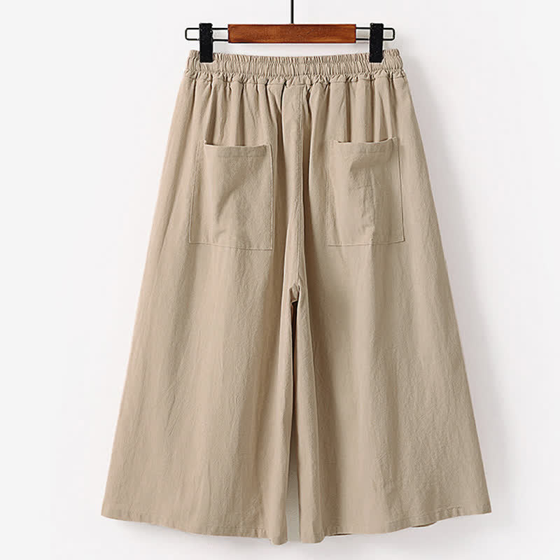 Buddha Stones Pantalon d'été pour homme, longueur Capri, en coton et lin, à jambes larges et poches, brodé, en forme de Capri. - image 5