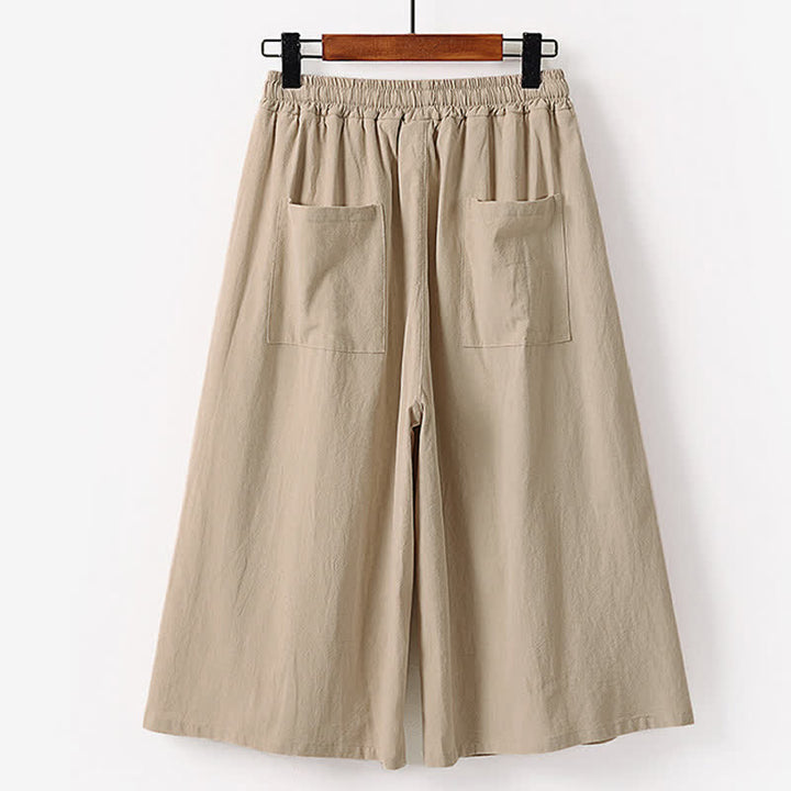 Buddha Stones Pantalon d'été pour homme, longueur Capri, en coton et lin, à jambes larges et poches, brodé, en forme de Capri. - image 5