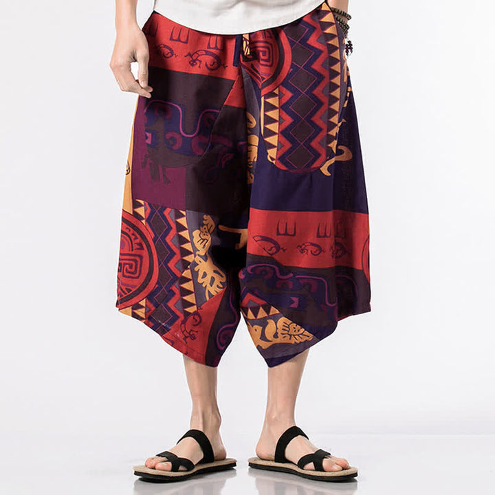 Buddha Stones Pantalon harem homme longueur 7-8 avec poches, imprimé ethnique floral et géométrique - image 10