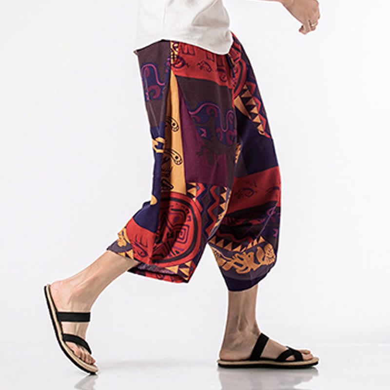 Buddha Stones Pantalon harem homme longueur 7-8 avec poches, imprimé ethnique floral et géométrique - image 11