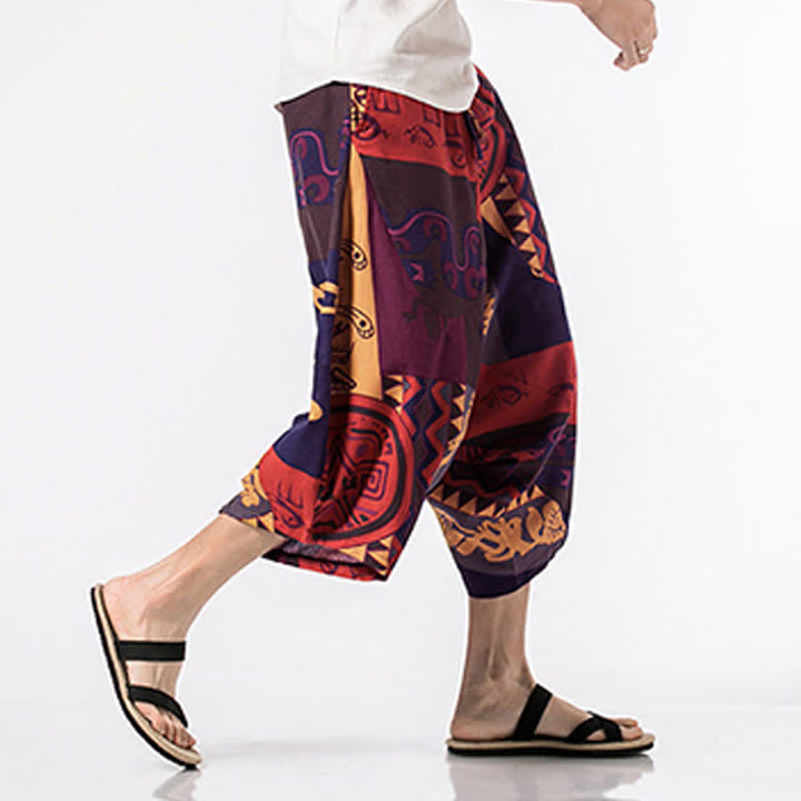 Buddha Stones Pantalon harem homme longueur 7-8 avec poches, imprimé ethnique floral et géométrique - image 11