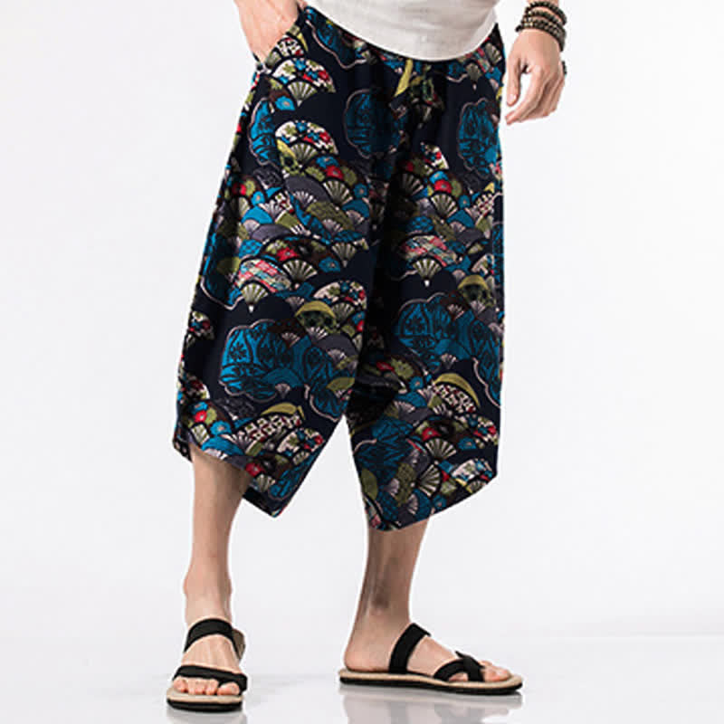 Buddha Stones Pantalon harem homme longueur 7-8 avec poches, imprimé ethnique floral et géométrique - image 3