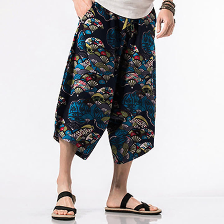 Buddha Stones Pantalon harem homme longueur 7-8 avec poches, imprimé ethnique floral et géométrique - image 3