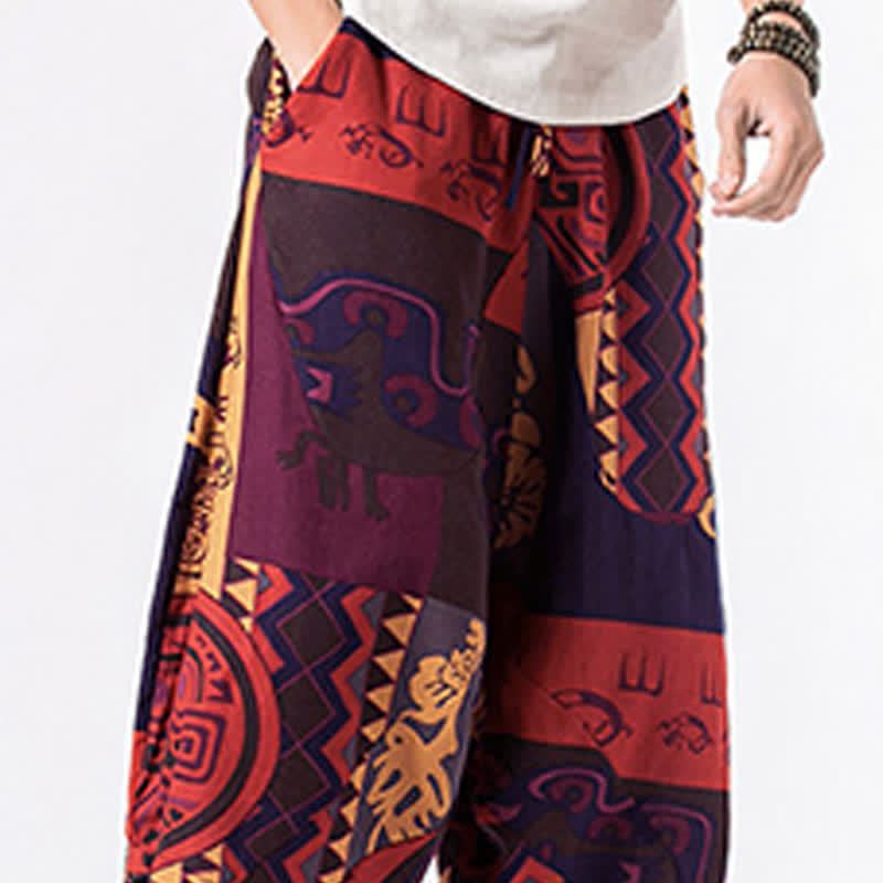 Buddha Stones Pantalon harem homme longueur 7-8 avec poches, imprimé ethnique floral et géométrique - image 16