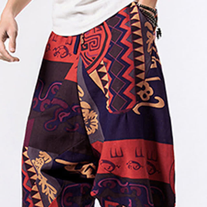 Buddha Stones Pantalon harem homme longueur 7-8 avec poches, imprimé ethnique floral et géométrique - image 14