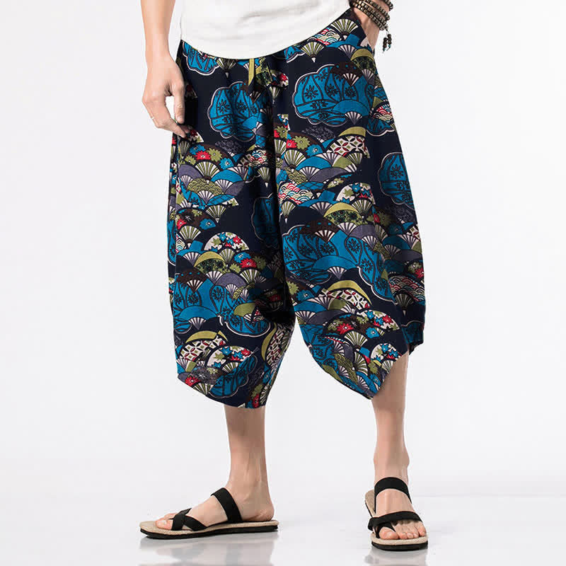 Buddha Stones Pantalon harem homme longueur 7-8 avec poches, imprimé ethnique floral et géométrique - Ventilateur - US/UK/AU46，EU56 (5XL) - image 0