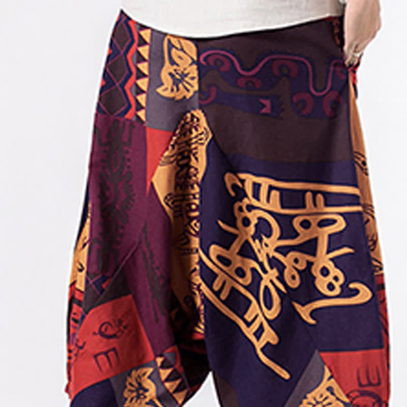 Buddha Stones Pantalon harem homme longueur 7-8 avec poches, imprimé ethnique floral et géométrique - image 13