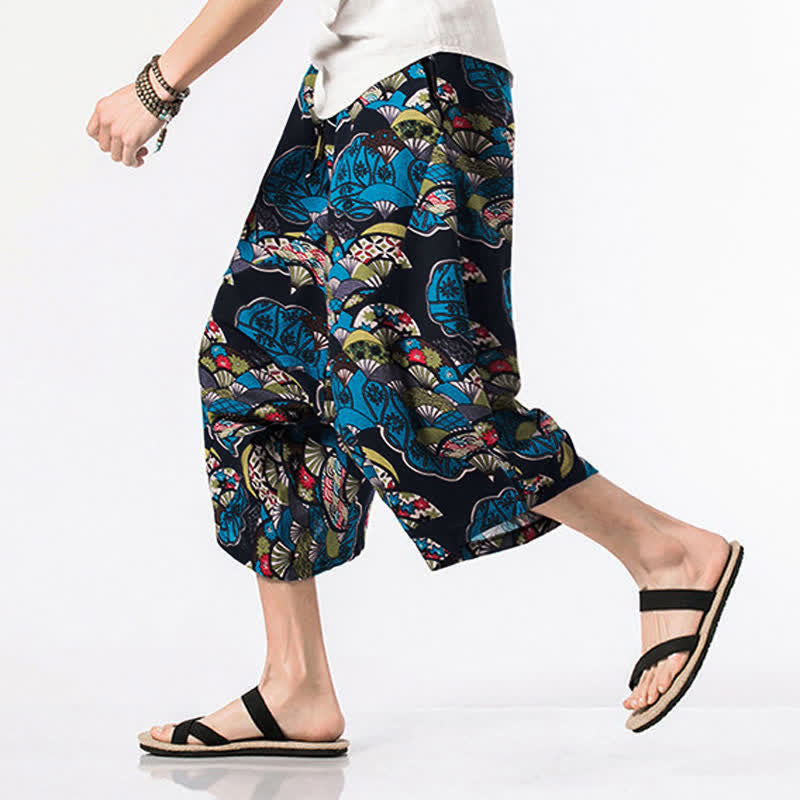 Buddha Stones Pantalon harem homme longueur 7-8 avec poches, imprimé ethnique floral et géométrique - image 1