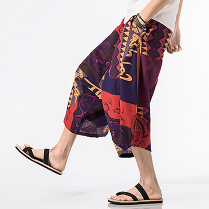 Buddha Stones Pantalon harem homme longueur 7-8 avec poches, imprimé ethnique floral et géométrique - image 9