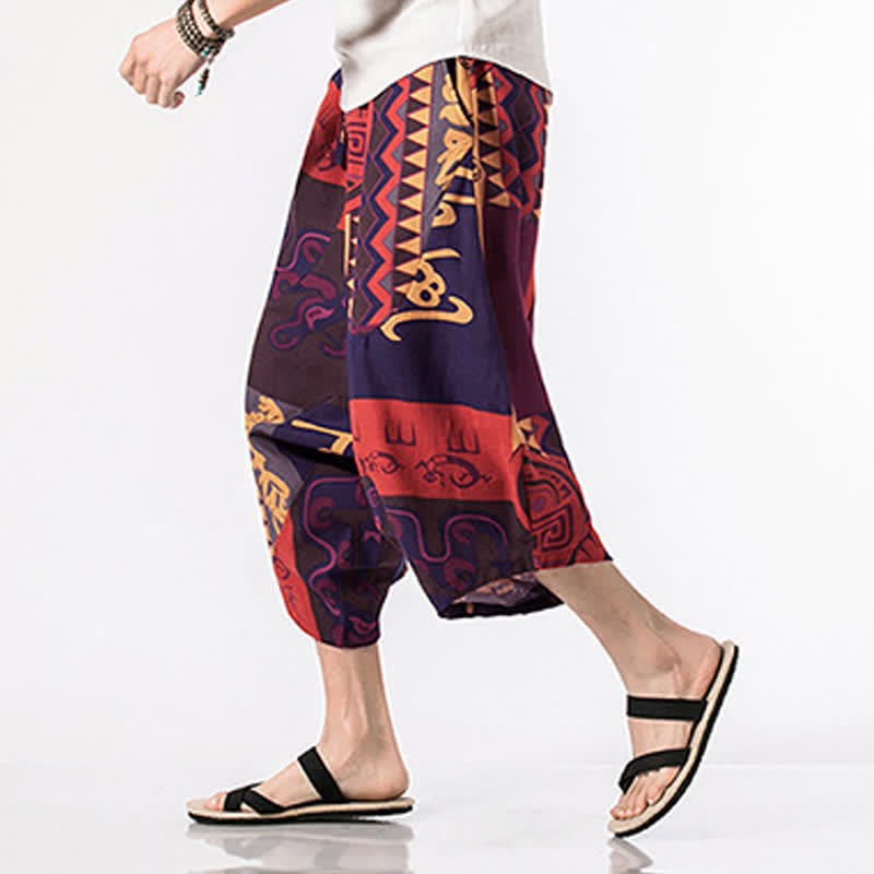 Buddha Stones Pantalon harem homme longueur 7-8 avec poches, imprimé ethnique floral et géométrique - image 12