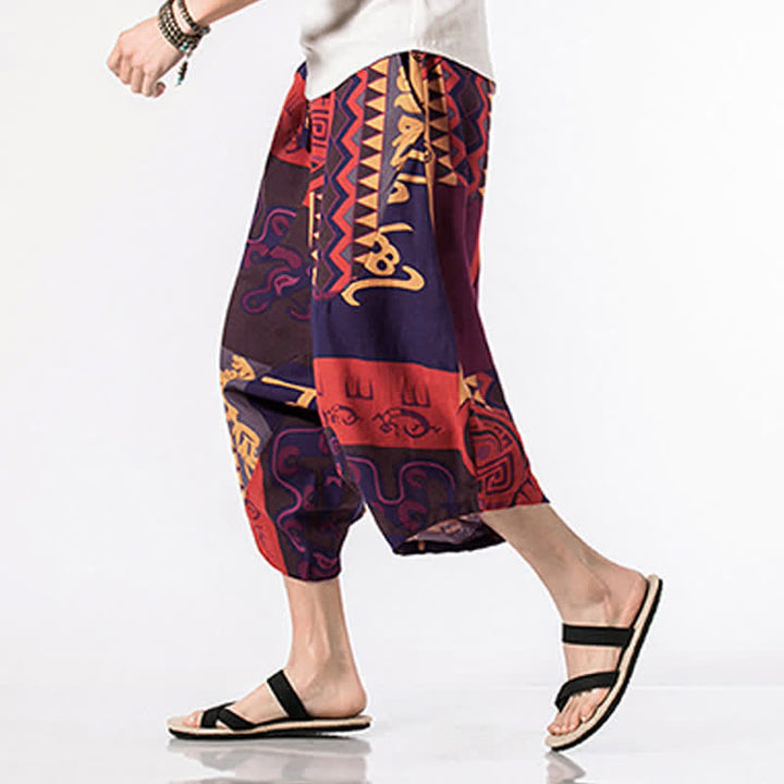 Buddha Stones Pantalon harem homme longueur 7-8 avec poches, imprimé ethnique floral et géométrique - image 12