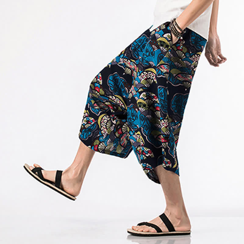 Buddha Stones Pantalon harem homme longueur 7-8 avec poches, imprimé ethnique floral et géométrique - image 2