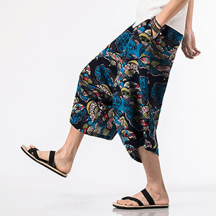 Buddha Stones Pantalon harem homme longueur 7-8 avec poches, imprimé ethnique floral et géométrique - image 2