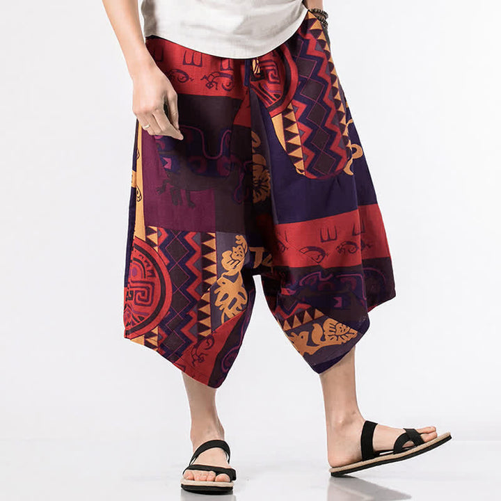 Buddha Stones Pantalon harem homme longueur 7-8 avec poches, imprimé ethnique floral et géométrique - Géométrique - US/UK/AU46，EU56 (5XL) - image 8
