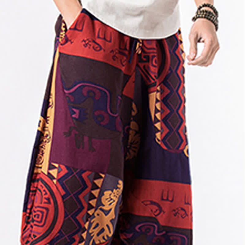 Buddha Stones Pantalon harem homme longueur 7-8 avec poches, imprimé ethnique floral et géométrique - image 15
