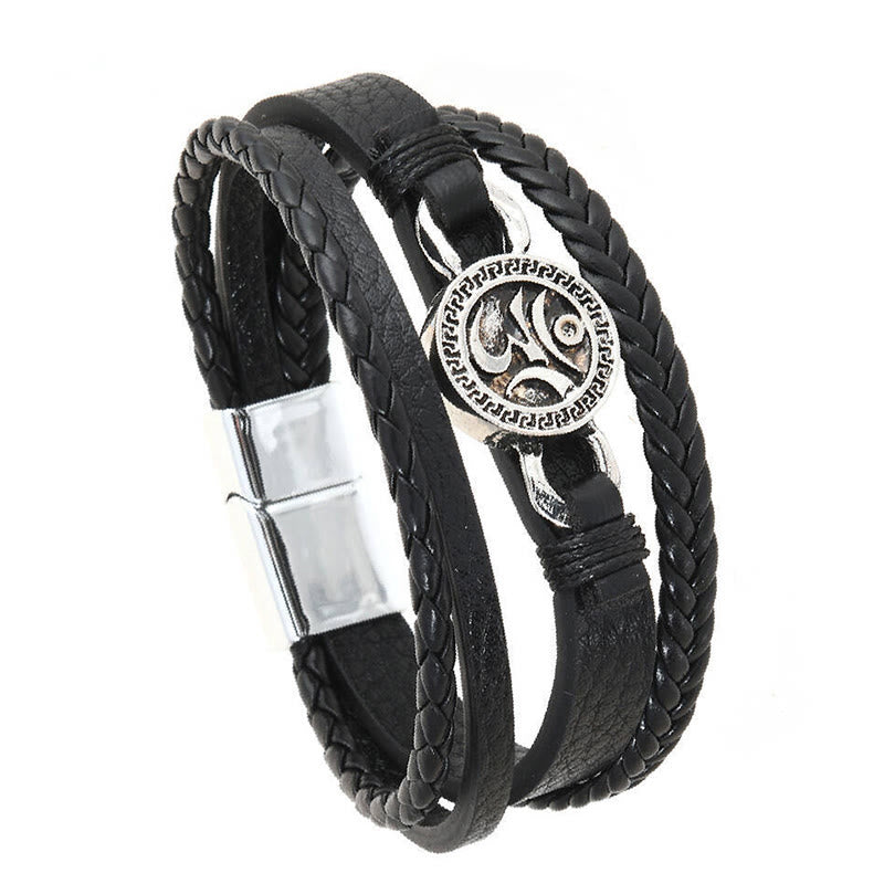 Bracelet rétro en cuir tressé multicouche gravé de Buddha Stones Om - image 2