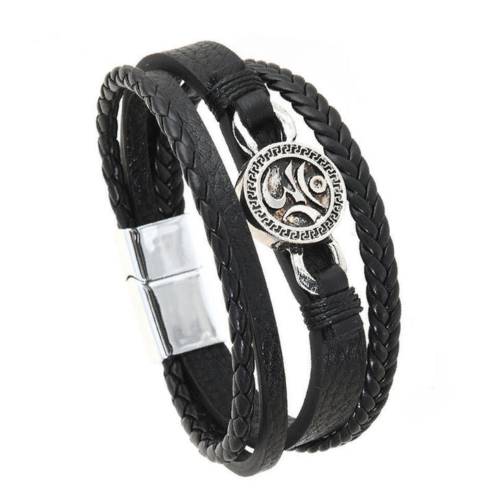 Bracelet rétro en cuir tressé multicouche gravé de Buddha Stones Om - image 2