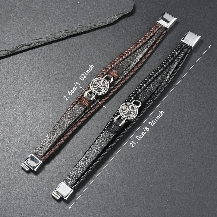 Bracelet rétro en cuir tressé multicouche gravé de Buddha Stones Om - image 4