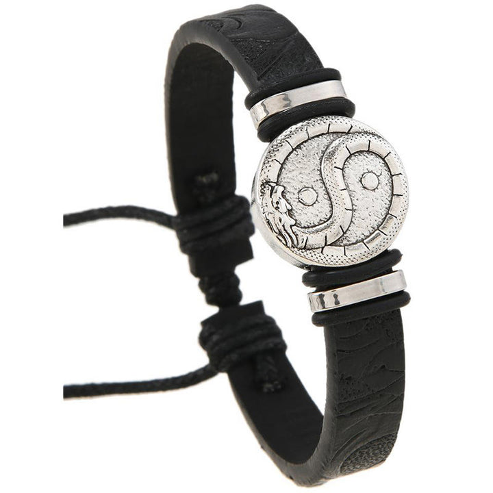 Buddha Stones Bracelet d'équilibre rond en cuir gravé YIN YANG Dragon - image 8