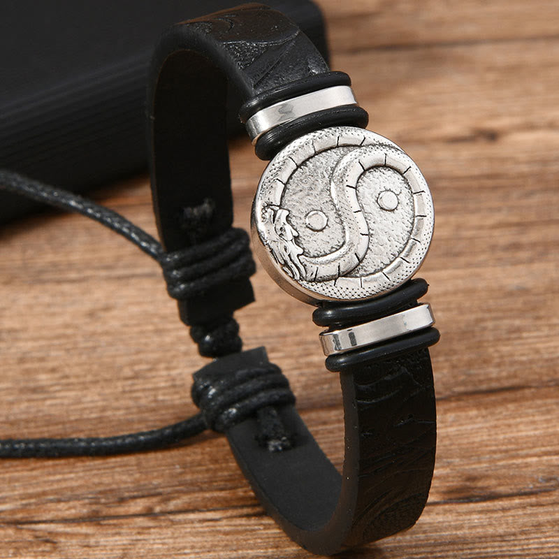Buddha Stones Bracelet d'équilibre rond en cuir gravé YIN YANG Dragon - image 7