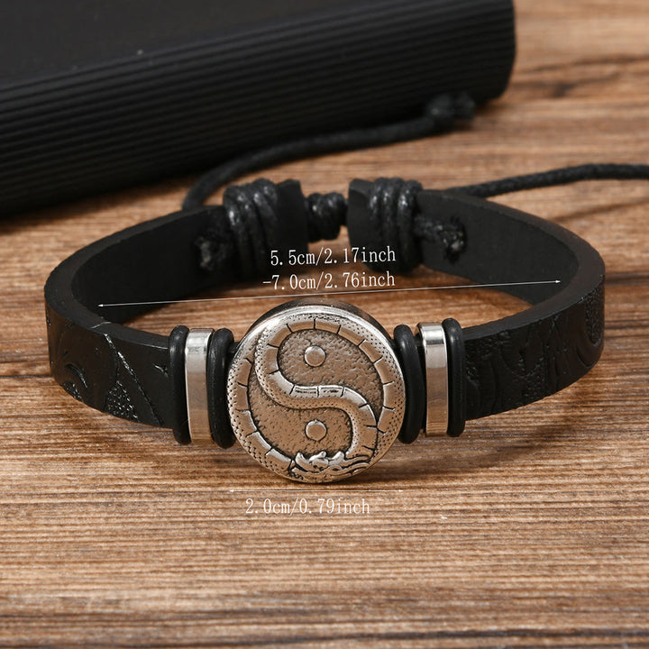 Buddha Stones Bracelet d'équilibre rond en cuir gravé YIN YANG Dragon - image 9
