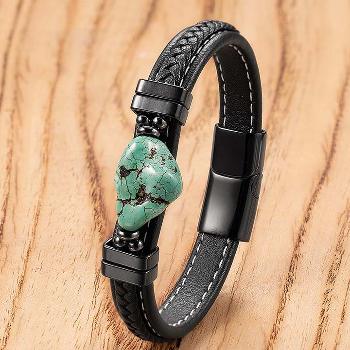 Buddha Stones Bracelet audacieux en cuir tressé turquoise synthétique - Cuir vert clair - 21 cm - image 0