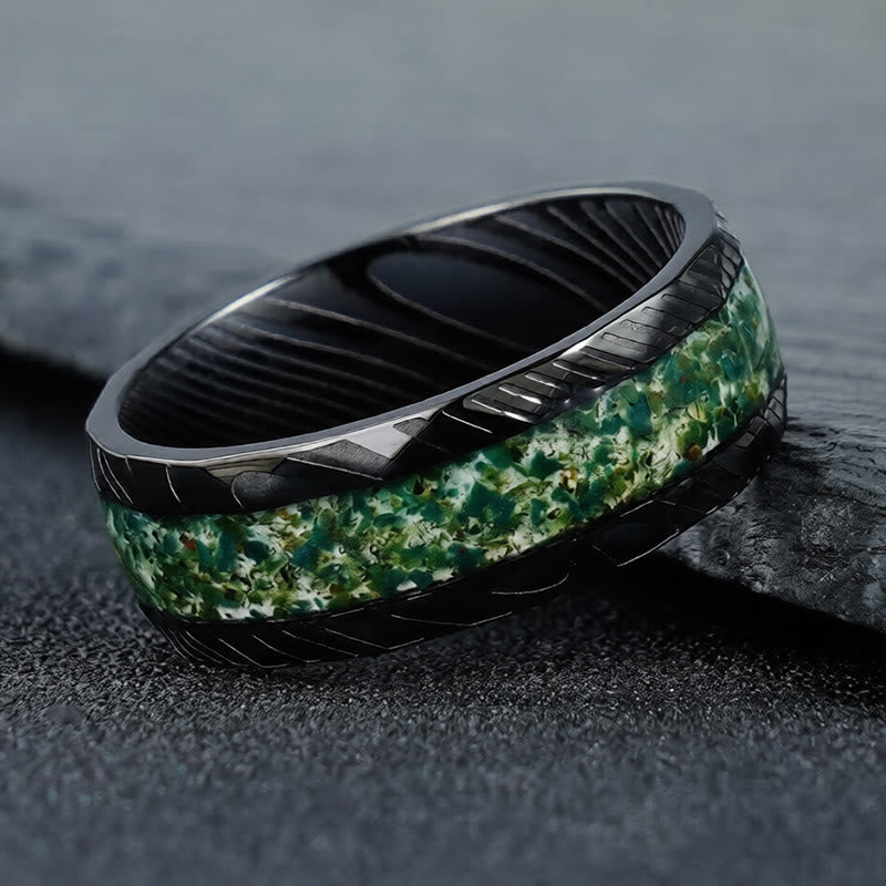 Buddha Stones Bague de résistance en acier titane avec incrustation naturelle facettée - image 2