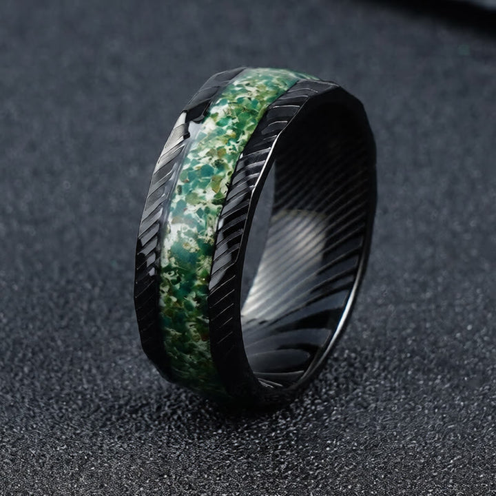 Buddha Stones Bague de résistance en acier titane avec incrustation naturelle facettée - Vert - 21,4 mm - image 0