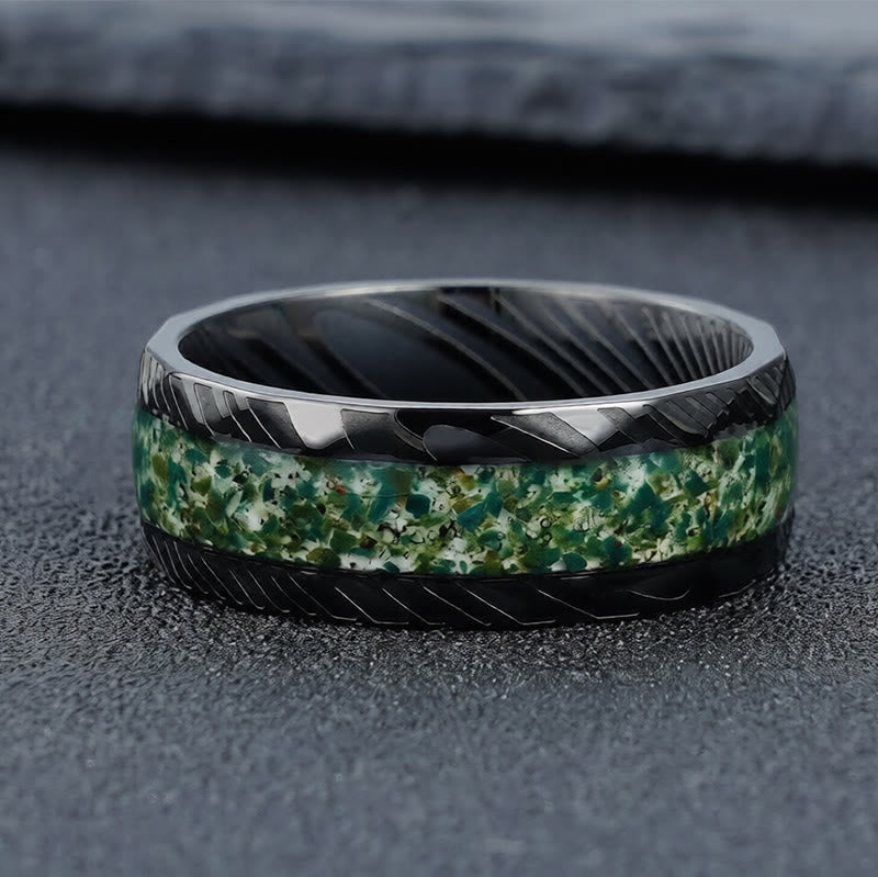 Buddha Stones Bague de résistance en acier titane avec incrustation naturelle facettée - image 1