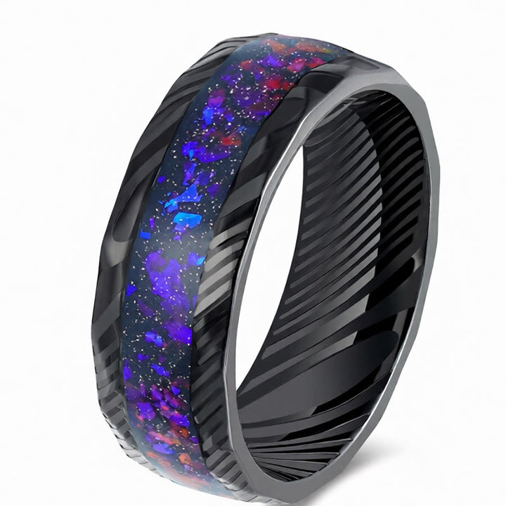 Buddha Stones Bague de résistance en acier titane avec incrustation naturelle facettée - Bleu - 21,4 mm - image 8