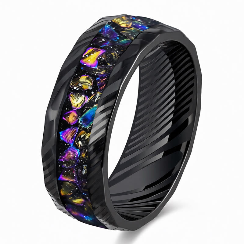 Buddha Stones Bague de résistance en acier titane avec incrustation naturelle facettée - Coloré - 21,4 mm - image 6