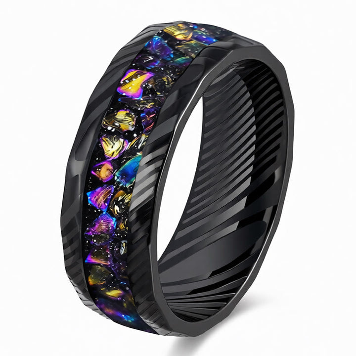 Buddha Stones Bague de résistance en acier titane avec incrustation naturelle facettée - Coloré - 21,4 mm - image 6