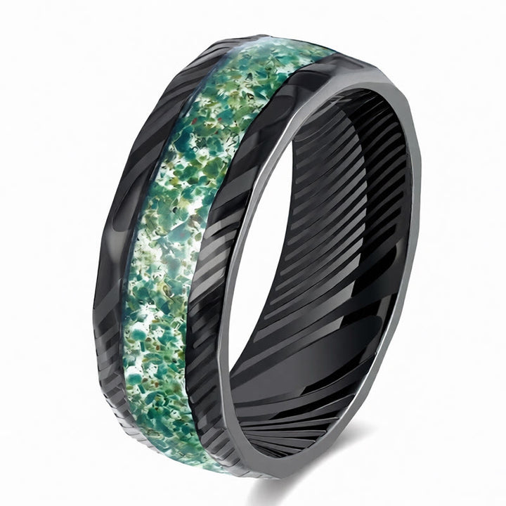 Buddha Stones Bague de résistance en acier titane avec incrustation naturelle facettée - image 3