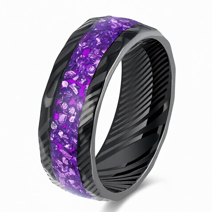 Buddha Stones Bague de résistance en acier titane avec incrustation naturelle facettée - Violet - 21,4 mm - image 5