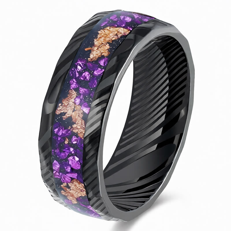 Buddha Stones Bague de résistance en acier titane avec incrustation naturelle facettée - Violet foncé - 21,4 mm - image 7