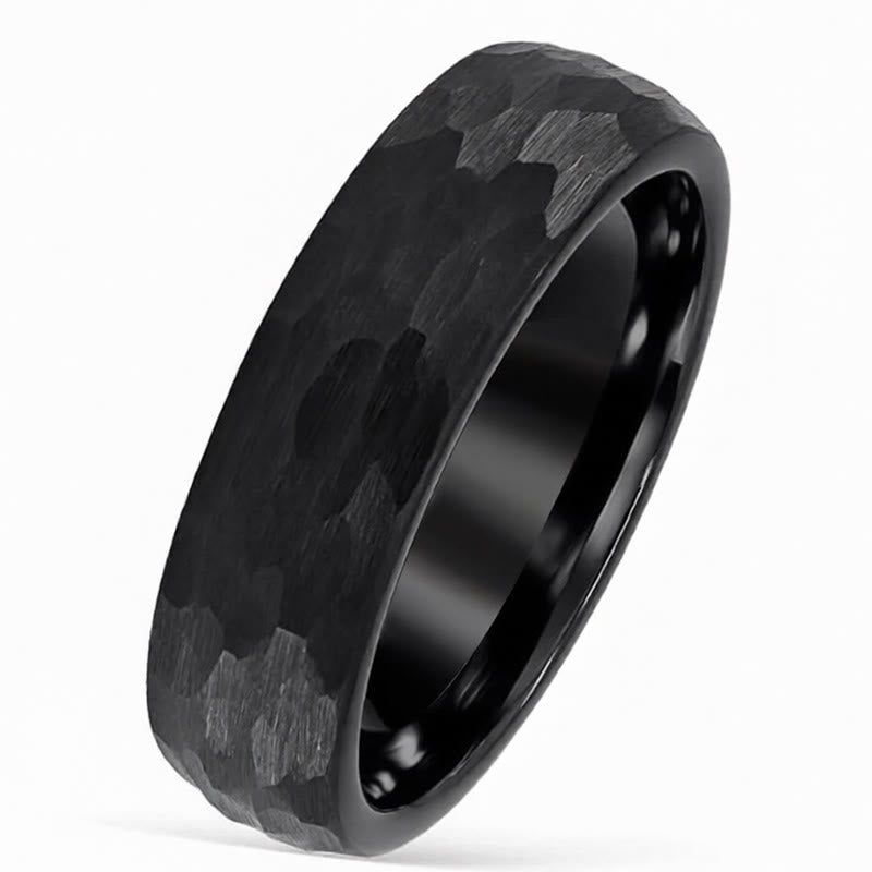 Buddha Stones Bague de fiabilité en acier au tungstène à texture martelée simple - Noir - 21,4 mm - image 3