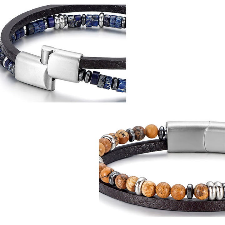 Buddha Stones Bracelet en cuir équilibré avec perles en œil de tigre et lapis-lazuli - image 12