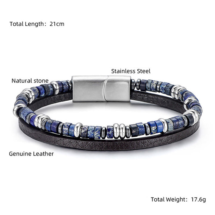 Buddha Stones Bracelet en cuir équilibré avec perles en œil de tigre et lapis-lazuli - image 4