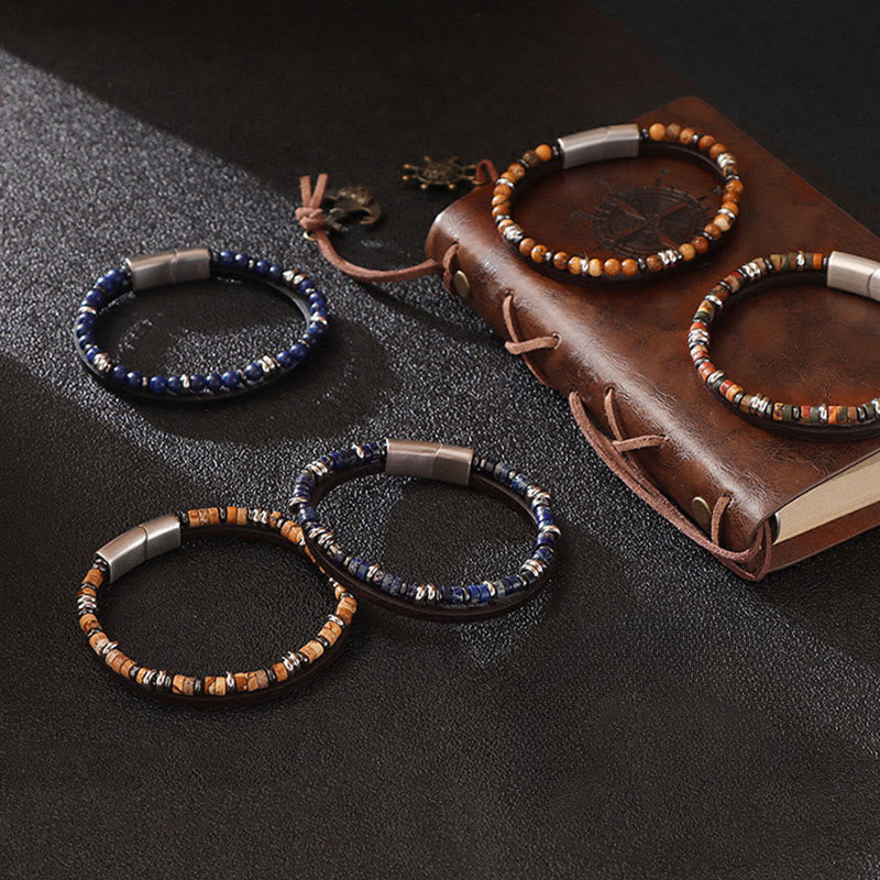 Buddha Stones Bracelet en cuir équilibré avec perles en œil de tigre et lapis-lazuli - image 10
