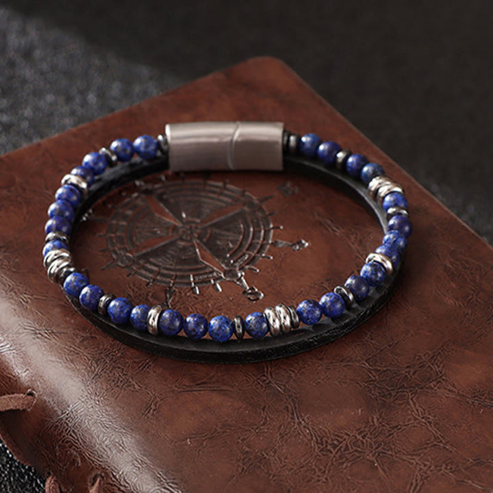 Buddha Stones Bracelet en cuir équilibré avec perles en œil de tigre et lapis-lazuli - image 0