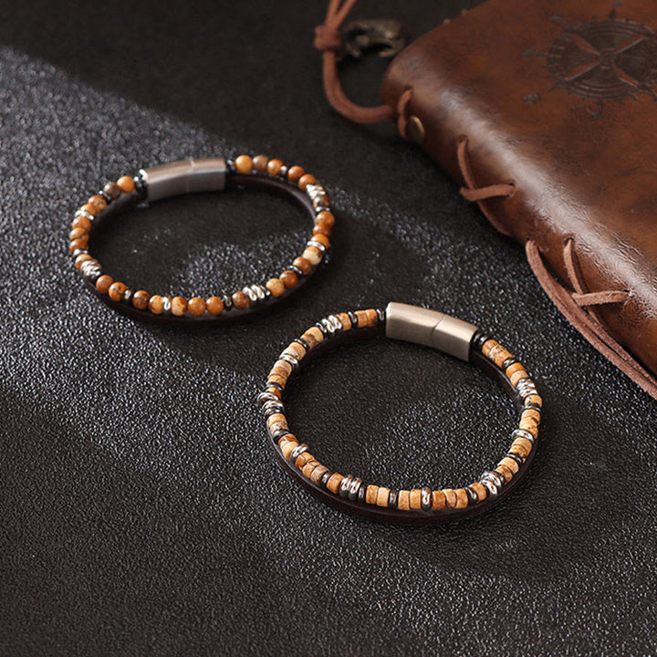 Buddha Stones Bracelet en cuir équilibré avec perles en œil de tigre et lapis-lazuli - image 11