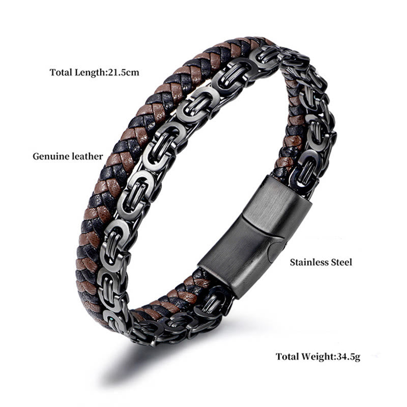 Buddha Stones Bracelet d'équilibre en cuir tressé double tour à maillons et chaînette - image 3