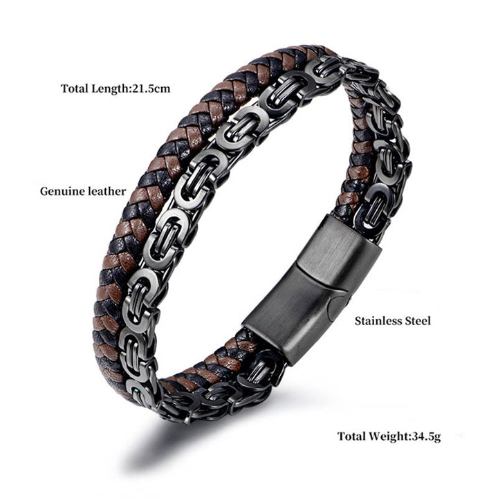 Buddha Stones Bracelet d'équilibre en cuir tressé double tour à maillons et chaînette - image 3