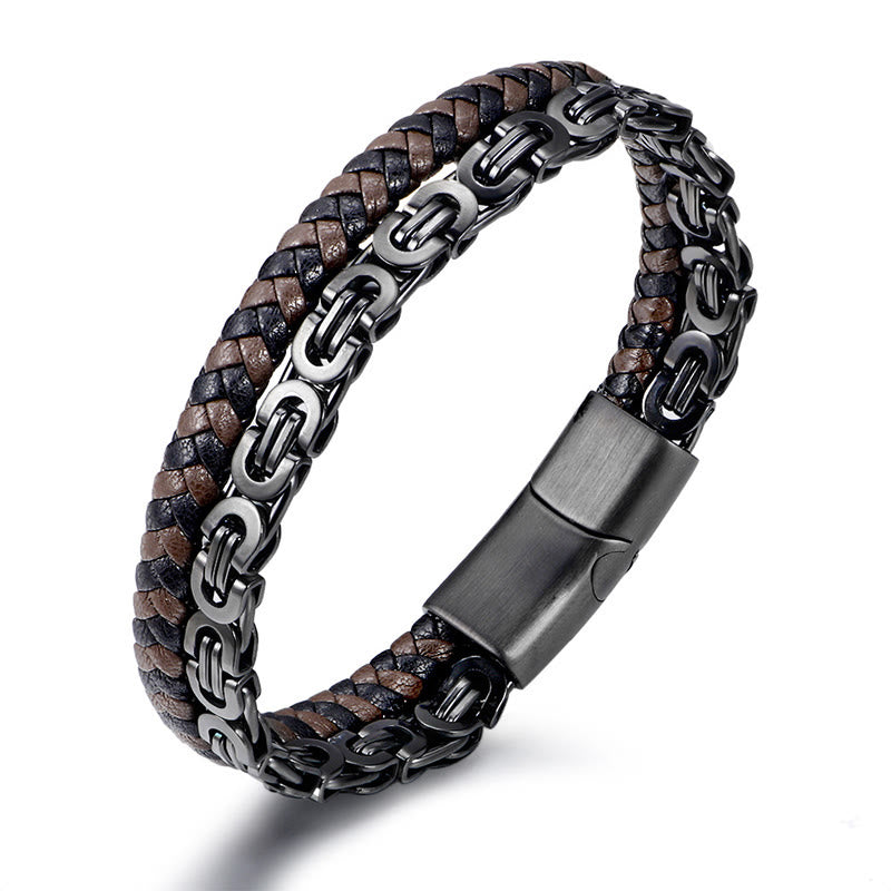 Buddha Stones Bracelet d'équilibre en cuir tressé double tour à maillons et chaînette - image 2