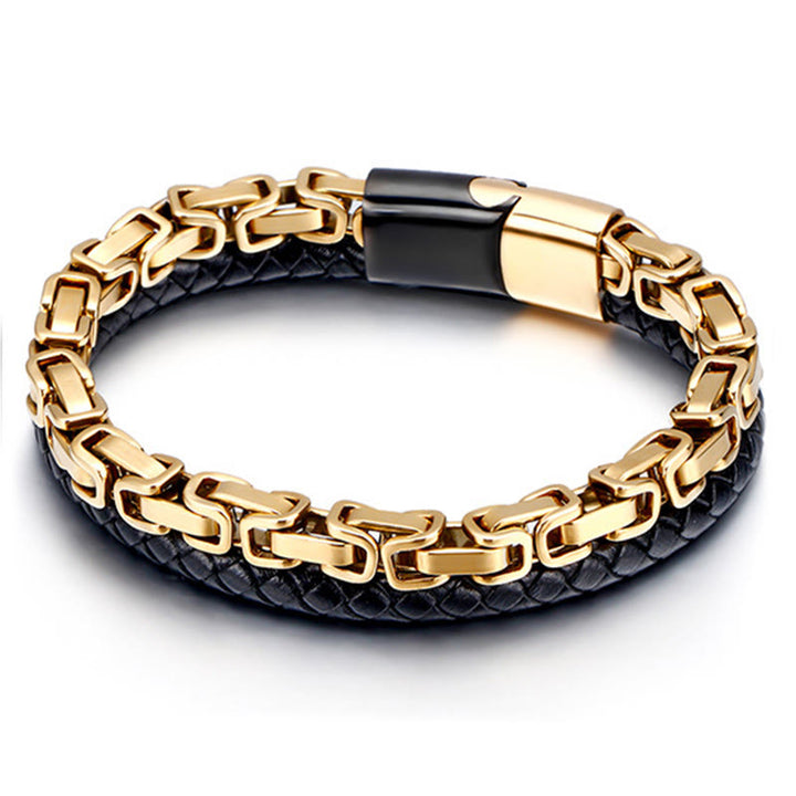 Buddha Stones Bracelet d'équilibre en cuir tressé double tour à maillons et chaînette - image 6