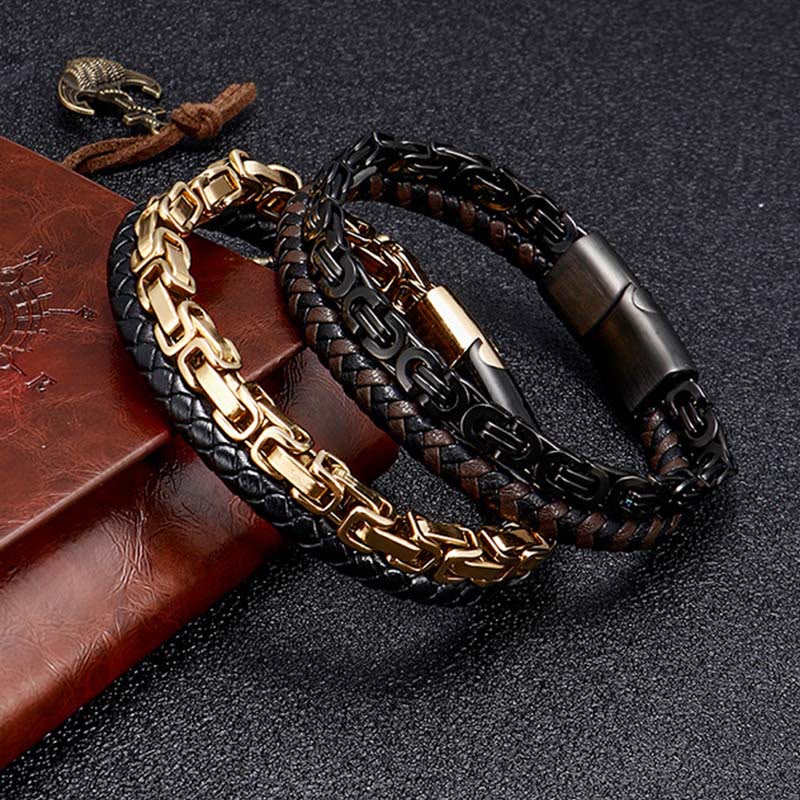 Buddha Stones Bracelet d'équilibre en cuir tressé double tour à maillons et chaînette - image 9
